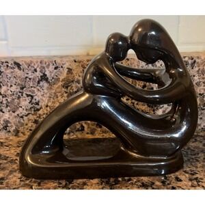 Beautiful Mother and Child Pottery Statue in Glossy Black